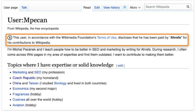 维基百科词条创建的COI提示