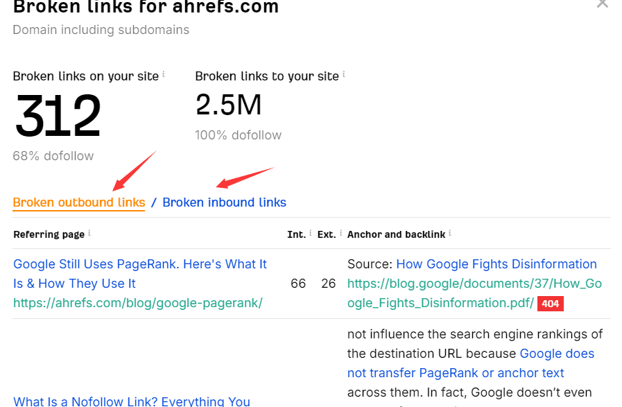 ahrefs的broken link结果